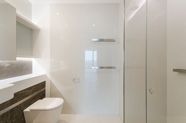 Bathroom, Glass Shower, Interior, Recessed Lighting