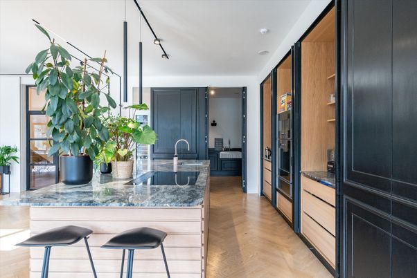 Interior, Kitchen, Recessed Lighting, Wood Texture Flooring