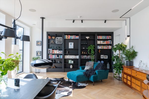 Interior, Living room, Pendant Lights, Wood Texture Flooring