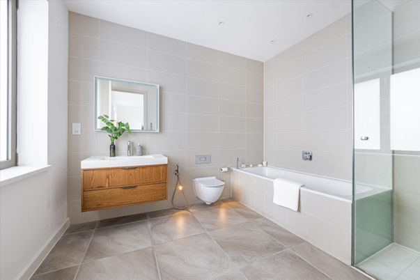 Bathroom, Glass Shower, Interior, Recessed Lighting