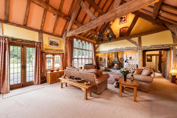 Fireplace, Interior, Living room, Stone Walls, Wooden Beams