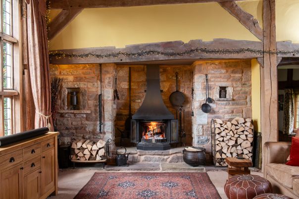 Fireplace, Interior, Stone Walls