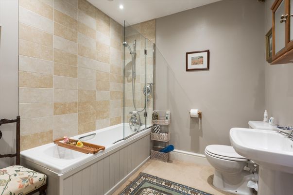 Bathroom, Glass Shower, Interior, Recessed Lighting