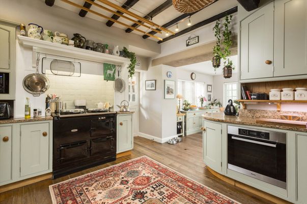 Interior, Kitchen, Stainless Steel Appliances, Wooden Beams, Wood Texture Flooring