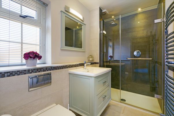 Bathroom, Glass Shower, Interior, Recessed Lighting