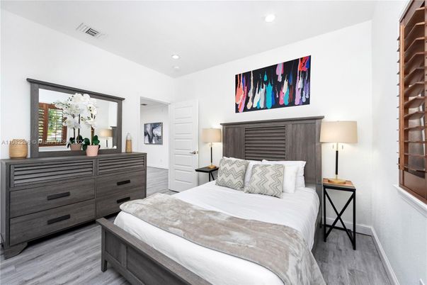 Bedroom, Interior, Recessed Lighting, Wood Texture Flooring