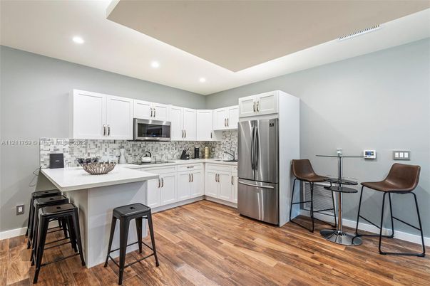 Interior, Kitchen, Recessed Lighting, Wood Texture Flooring