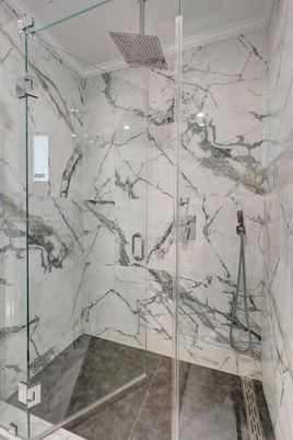 Bathroom, Glass Shower, Interior, Marble Walls