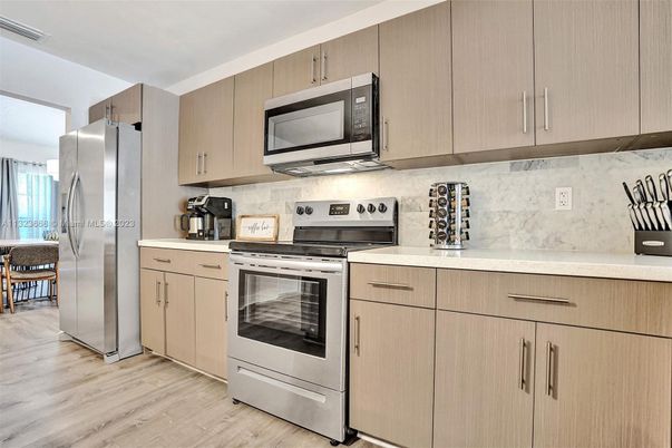 Interior, Kitchen, Stainless Steel Appliances, Wood Texture Flooring