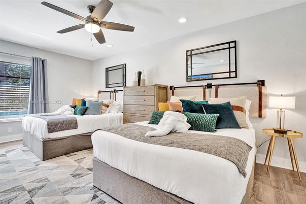 Bedroom, Interior, Recessed Lighting, Wood Texture Flooring