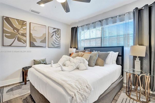 Bedroom, Interior, Recessed Lighting, Wood Texture Flooring