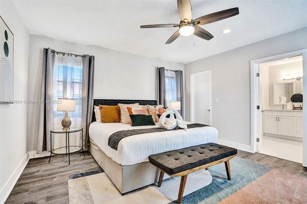 Bedroom, Interior, Recessed Lighting, Wood Texture Flooring