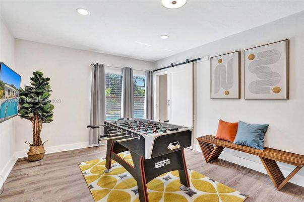 Game Room, Interior, Recessed Lighting, Wood Texture Flooring