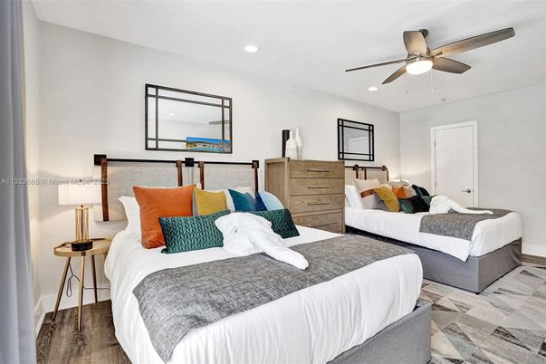 Bedroom, Interior, Recessed Lighting, Wood Texture Flooring