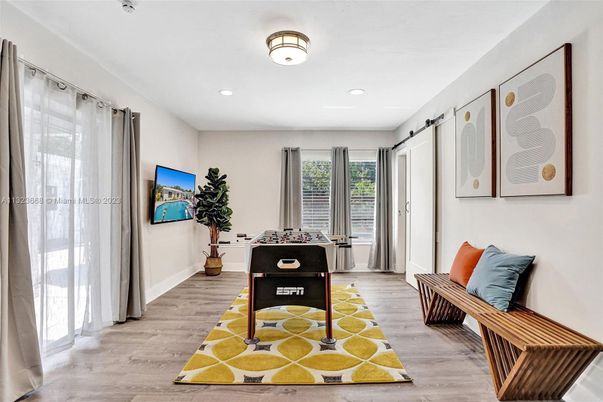 Game Room, Interior, Recessed Lighting, Wood Texture Flooring