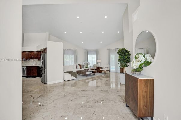Interior, Kitchen, Living room, Marble, Recessed Lighting