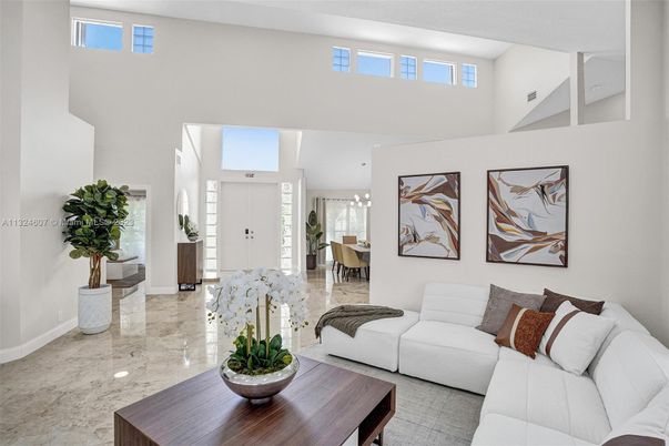 Dining room, Interior, Living room, Marble, Pendant Lights