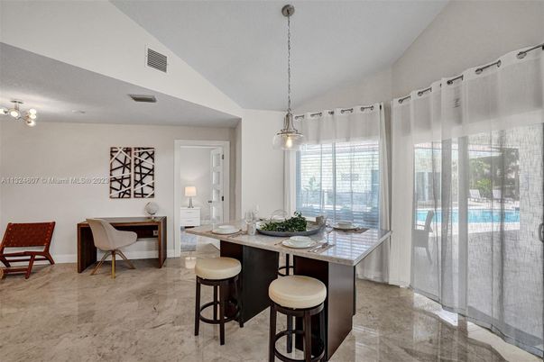 Dining room, Interior, Marble, Pendant Lights