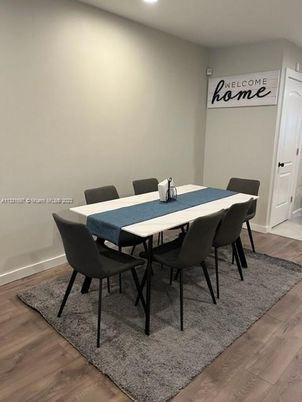 Dining room, Interior, Recessed Lighting, Wood Texture Flooring