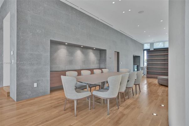 Dining room, Interior, Recessed Lighting, Wood Texture Flooring