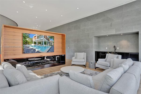Fireplace, Interior, Living room, Recessed Lighting, Wood Texture Flooring, Wooden Walls