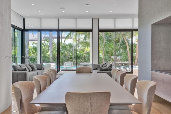 Dining room, Interior, Living room, Recessed Lighting, Wood Texture Flooring