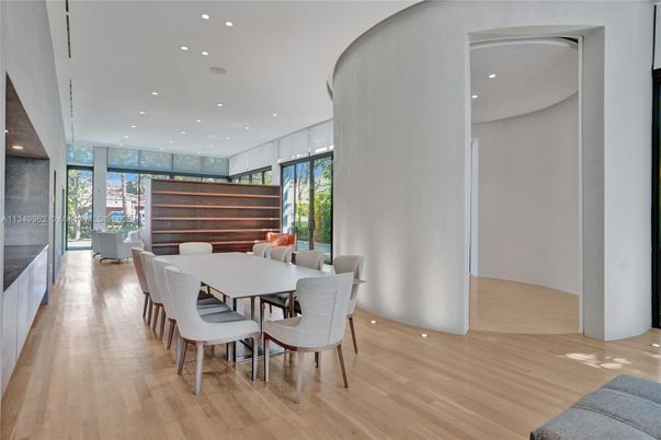 Dining room, Interior, Recessed Lighting, Wood Texture Flooring