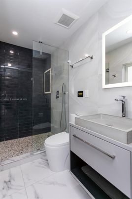 Bathroom, Glass Shower, Interior, Marble, Recessed Lighting