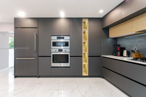 Interior, Kitchen, Marble, Recessed Lighting, Stainless Steel Appliances