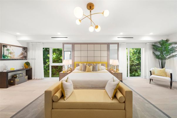 Bedroom, Interior, Pendant Lights, Recessed Lighting, Wood Texture Flooring