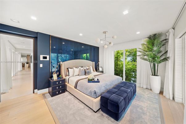 Bedroom, Interior, Pendant Lights, Recessed Lighting, Wood Texture Flooring