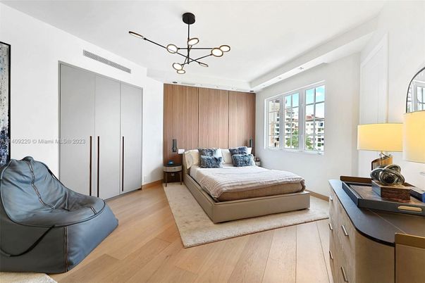 Bedroom, Interior, Pendant Lights, Wood Texture Flooring