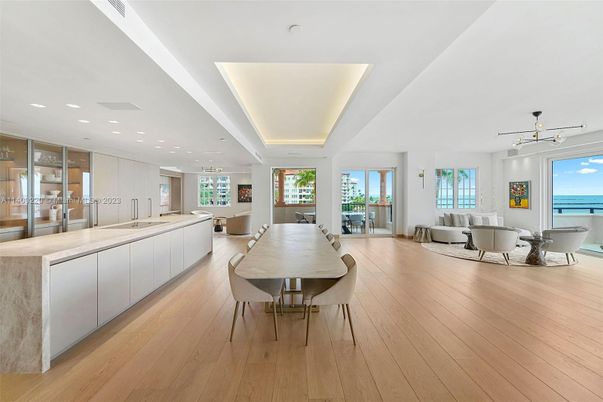 Dining room, Interior, Recessed Lighting, Water, Wood Texture Flooring