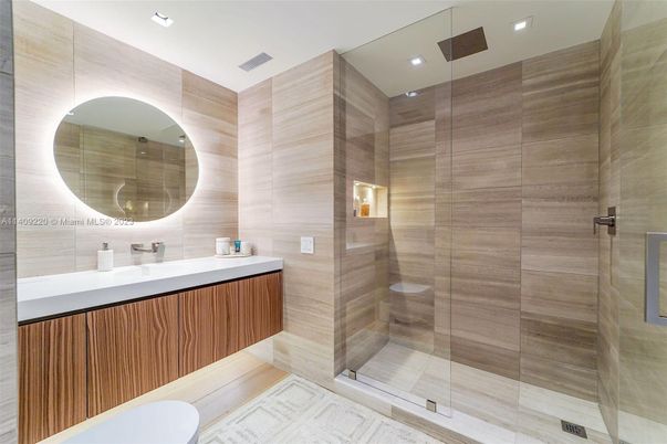Bathroom, Glass Shower, Interior, Recessed Lighting