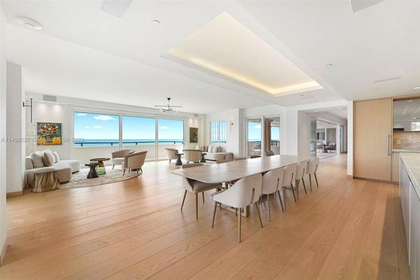 Dining room, Interior, Living room, Pendant Lights, Recessed Lighting, Water, Wood Texture Flooring