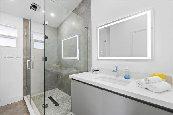 Bathroom, Glass Shower, Interior, Recessed Lighting