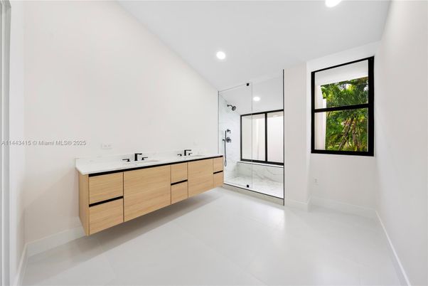 Bathroom, Dual Sink Vanities, Glass Shower, Interior, Recessed Lighting