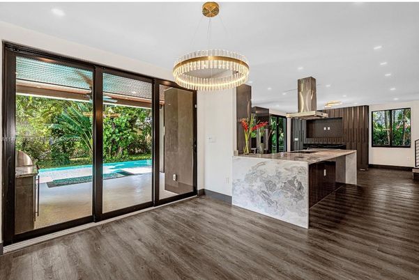 Interior, Kitchen, Pendant Lights, Recessed Lighting, Wood Texture Flooring