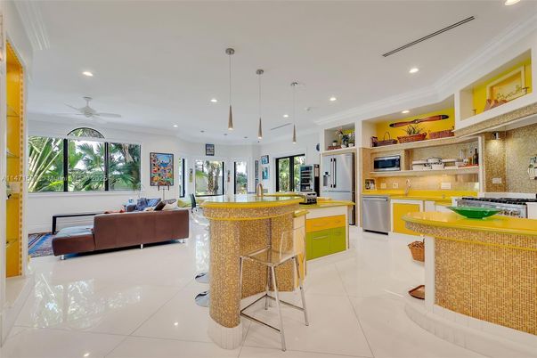 Interior, Kitchen, Living room, Pendant Lights, Recessed Lighting, Stainless Steel Appliances