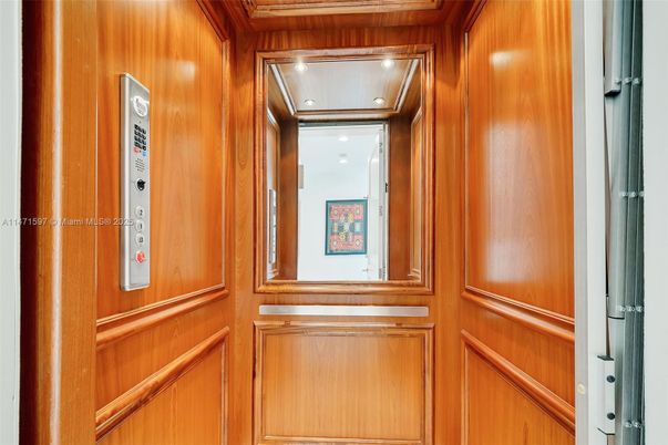 Elevator, Interior, Recessed Lighting, Wooden Ceilings, Wooden Walls