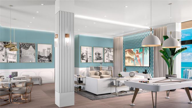 Billiard Table, Game Room, Interior, Living room, Pendant Lights, Recessed Lighting, Wood Texture Flooring