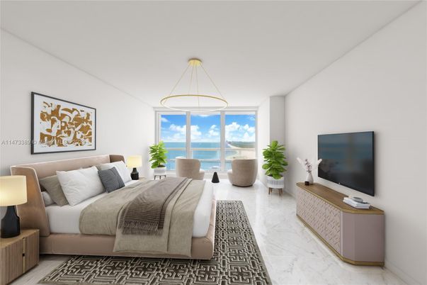 Bedroom, Interior, Marble, Pendant Lights, Water