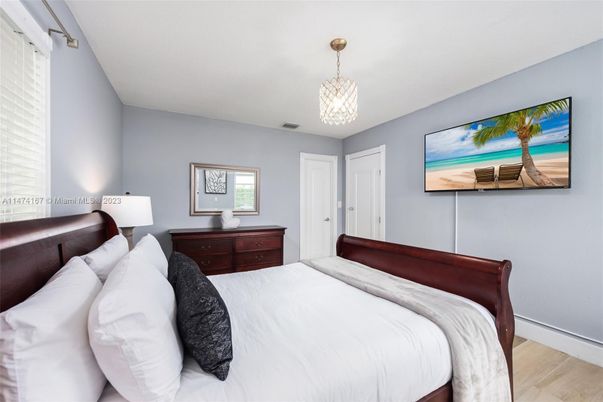 Bedroom, Chandelier, Interior, Wood Texture Flooring