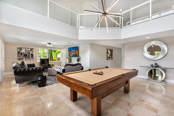 Billiard Table, Game Room, Interior, Living room, Pendant Lights, Recessed Lighting