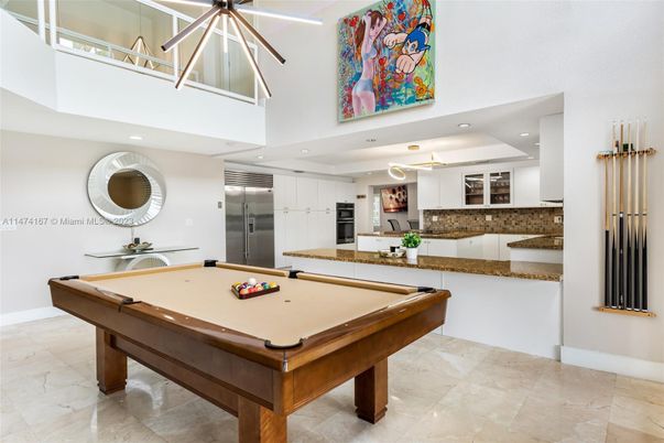 Billiard Table, Game Room, Interior, Pendant Lights, Recessed Lighting