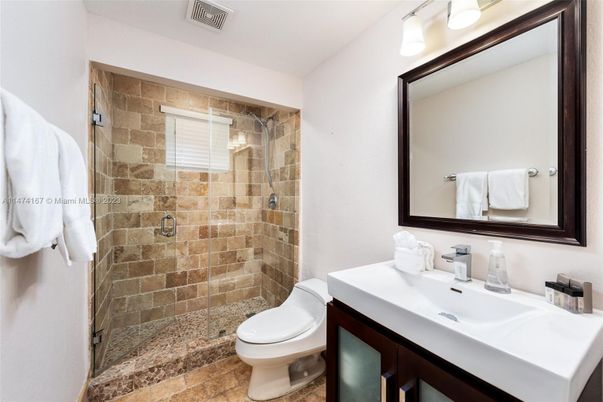 Bathroom, Glass Shower, Interior, Stone Walls