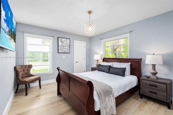 Bedroom, Chandelier, Interior, Wood Texture Flooring
