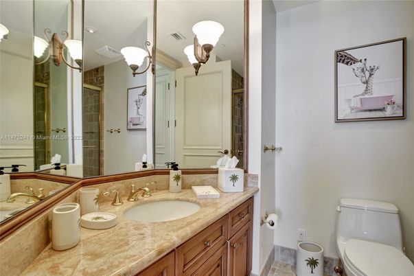 Bathroom, Glass Shower, Interior, Recessed Lighting, Tile Countertops