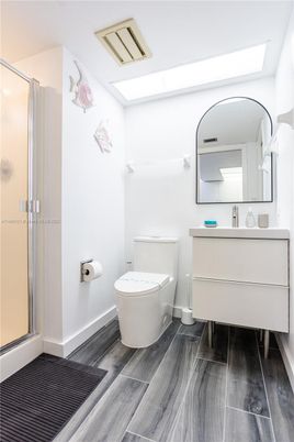 Bathroom, Glass Shower, Interior, Wood Texture Flooring