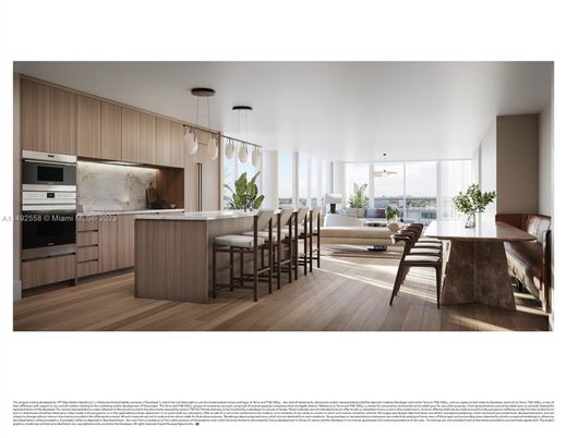 Dining room, Interior, Kitchen, Pendant Lights, Stainless Steel Appliances, Wood Texture Flooring